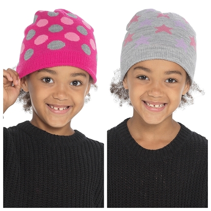 Picture of £2.49 GIRLS SPOT & STAR BEANIE HAT 2 AST