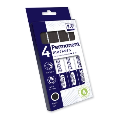 Picture of STATIONERY - BLACK MARKER PENS x 4