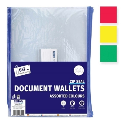 Picture of STATIONERY - A4 DOCUMENT ZIP WALLETS X 2