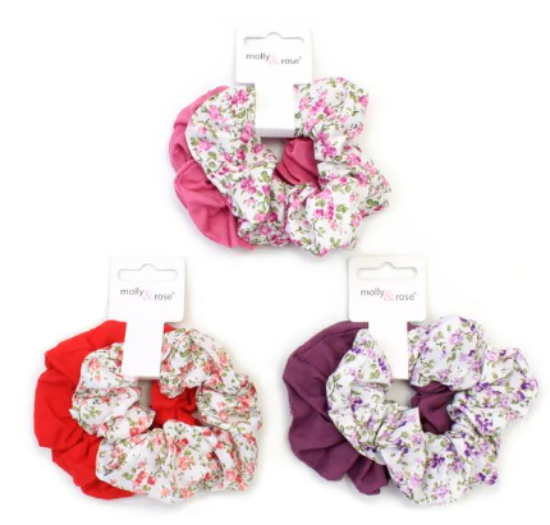 Picture of £1.29 DUO SCRUNCHIES PLAIN & FLORAL