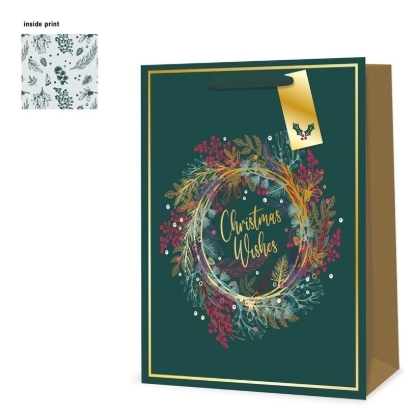 Picture of £0.79 CHRISTMAS WREATH MEDIUM GIFT BAG