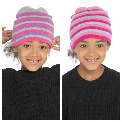 Picture of £2.49 GIRLS STRIPED BEANIE HAT 2 ASST