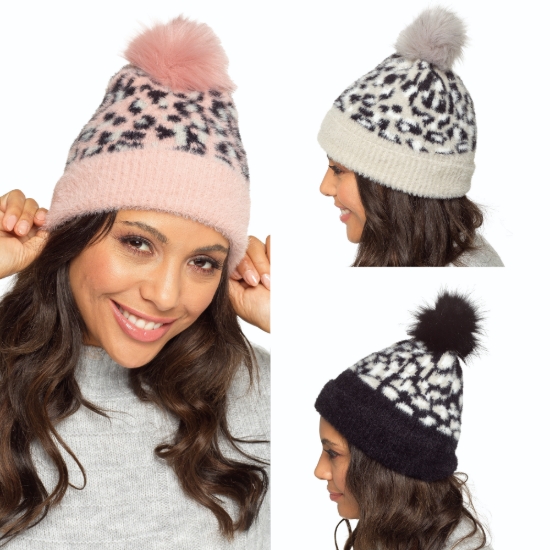 Picture of £3.99 LADIES ANIMAL PR.BOBBLE HAT 3 ASST