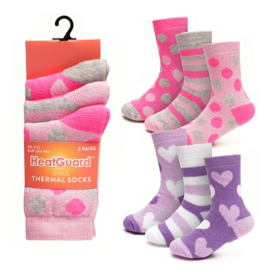 Picture of £2.99 GIRLS 3 PACK THERMAL SOCKS 2 ASST